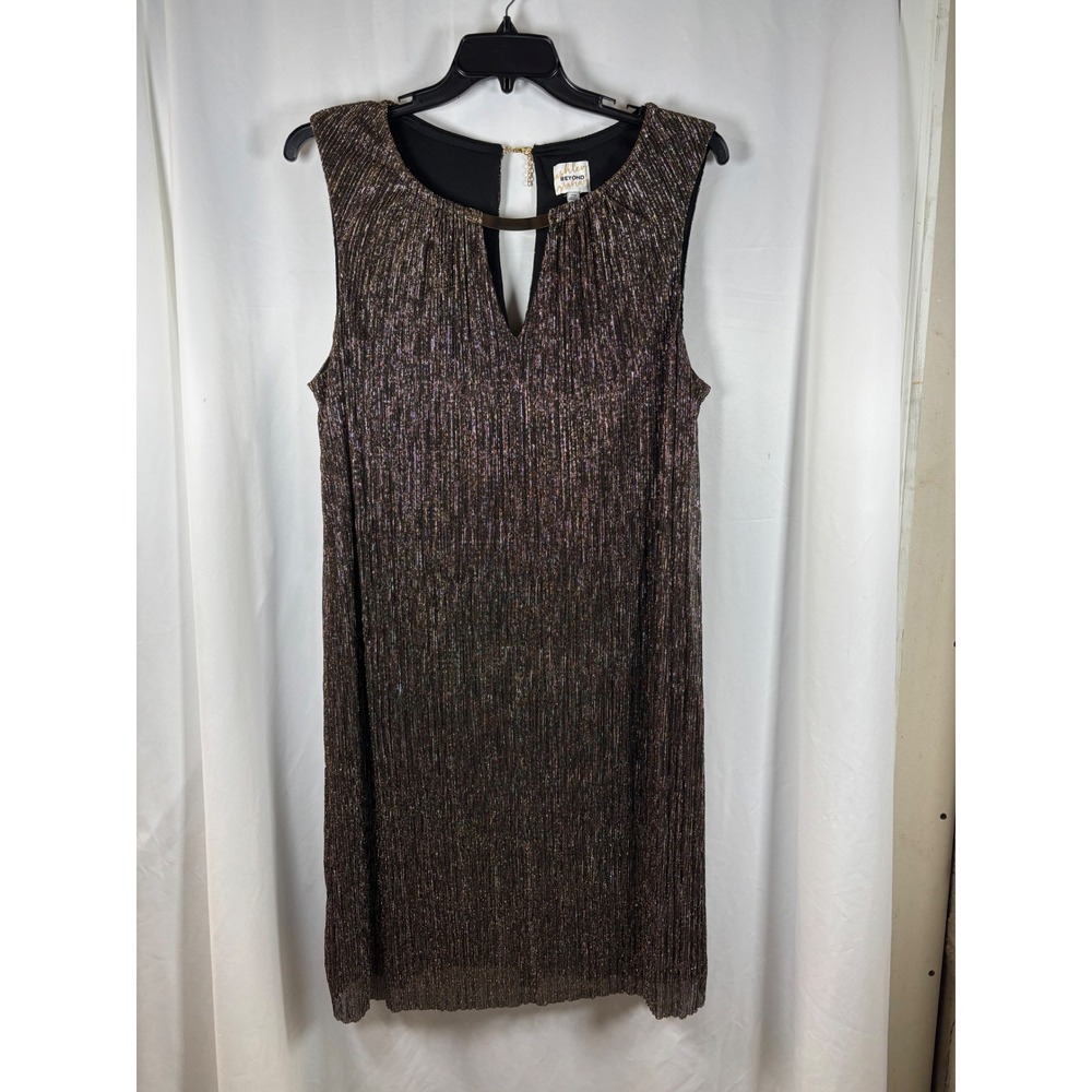 Ashley Beyond Graham Bronze Metallic Micro Pleated Shift Dress Plus Size 18W New